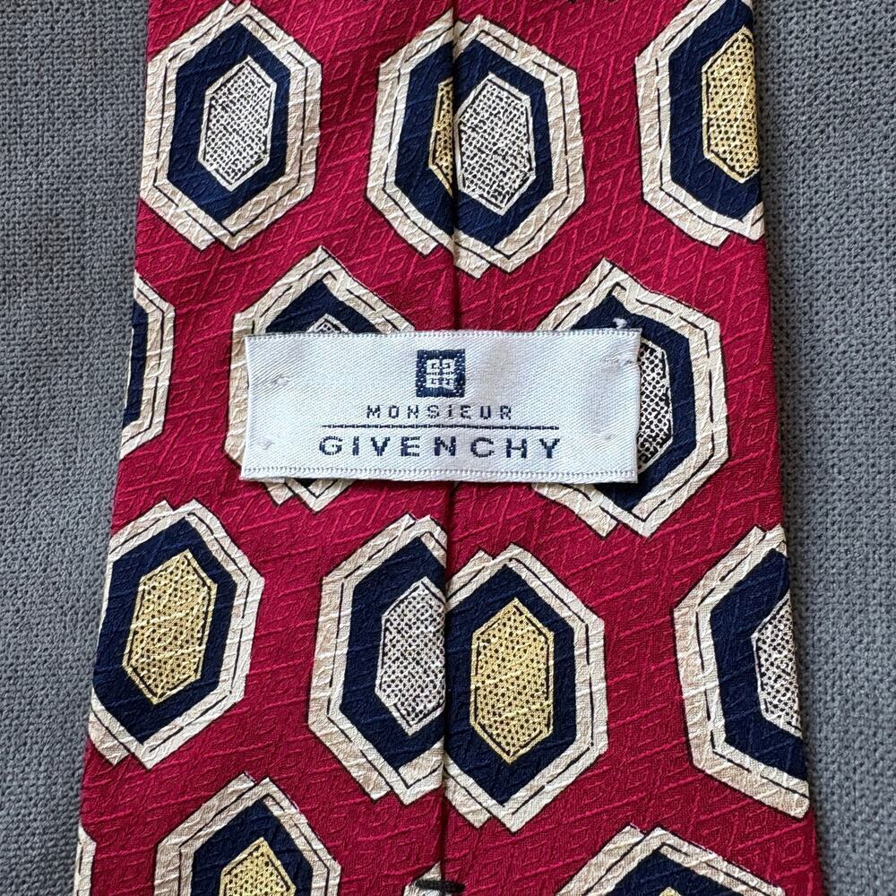 Givenchy Monsieur Silk Tie Red Geometric Vintage Designer OldMoney - Picture 3 of 4